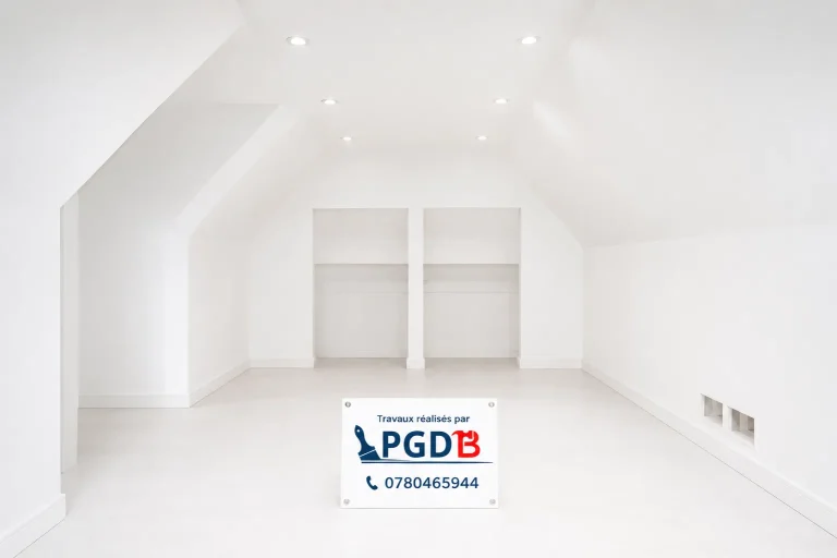 Combles aménagés avec peinture blanche et spots LED à Albi